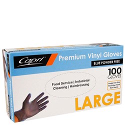 CAPRI BLUE VINYL GLOVE LGE P/FREE 100's